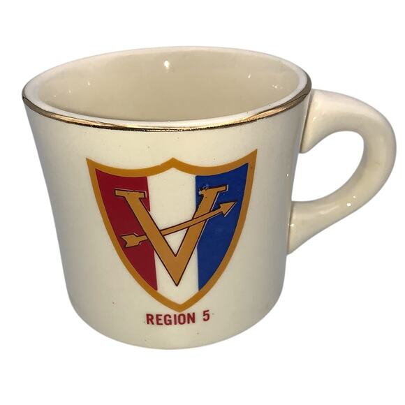 Vintage Boy Scouts of America Region 5 V Gold Rim Ceramic Coffee Mug - Picture 2 of 8